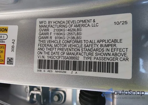 2025 Honda Accord Hybrid Sport-L z USA, uszkodzony, nr VIN 1HGCY2F73SA088692